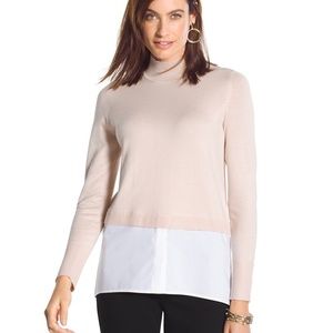 Chico's Ribbed Woven Mixed Alice Pullover Sweater Pedal Pink